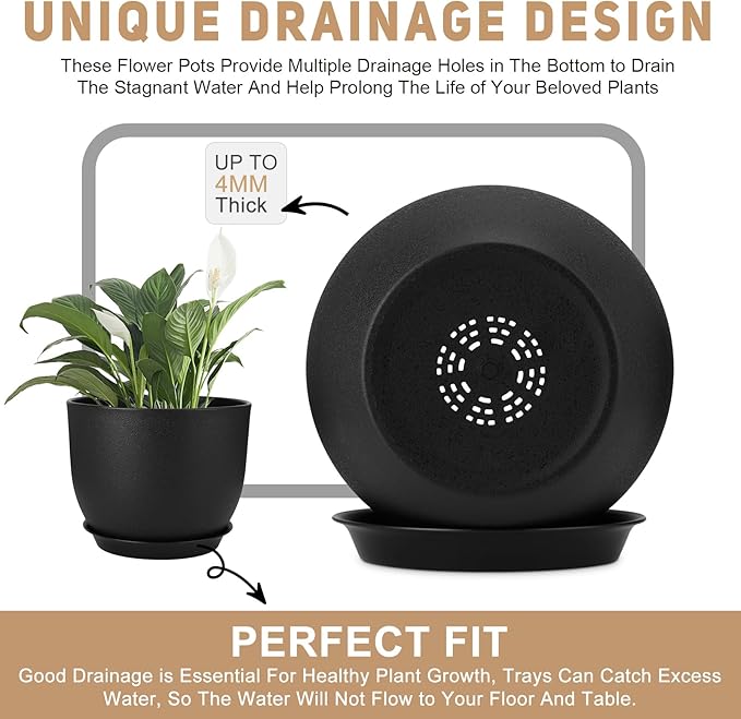 Plant Pots 12/10/9 inch Set of 3, Flower Pots with Multi Mesh Drainage Holes, Large Planters for Indoor Outdoor Garden Plants and Flowers. (Black)