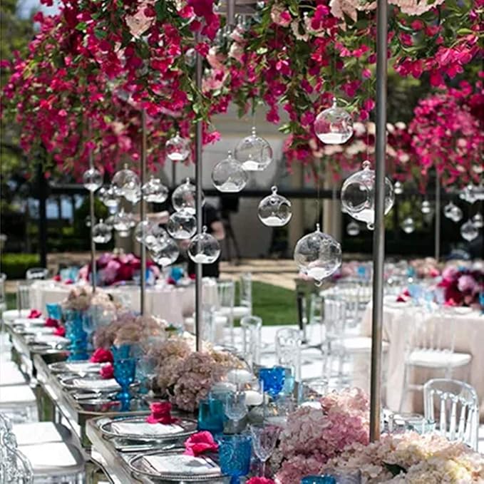 18 Pcs Clear Hanging Glass Candle Holder Decorative Hanging Chandeliers, 3.15"/8cm Led Light Candleholders Mini Home Decor Planters, Small Plant Terrarium Globes for Garden Wedding Party Decoration