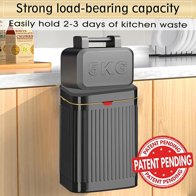 GloDeals Kitchen Hanging Trash Can with Lid, 2.1Gal/ 8L Stainless Steel Trash Can Compost Bin Counter Top, Wall-Mount Indoor Kitchen Trash Bin for Cabinet, Under Sink, Bathroom (Black)