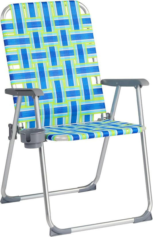 VINGLI Aluminum Patio Lawn Chairs Folding 1 Pack with Detachable Cup Holder, Webbed Beach Chair Folding Chair Outdoor Portable Camping Chair for Yard, Garden …