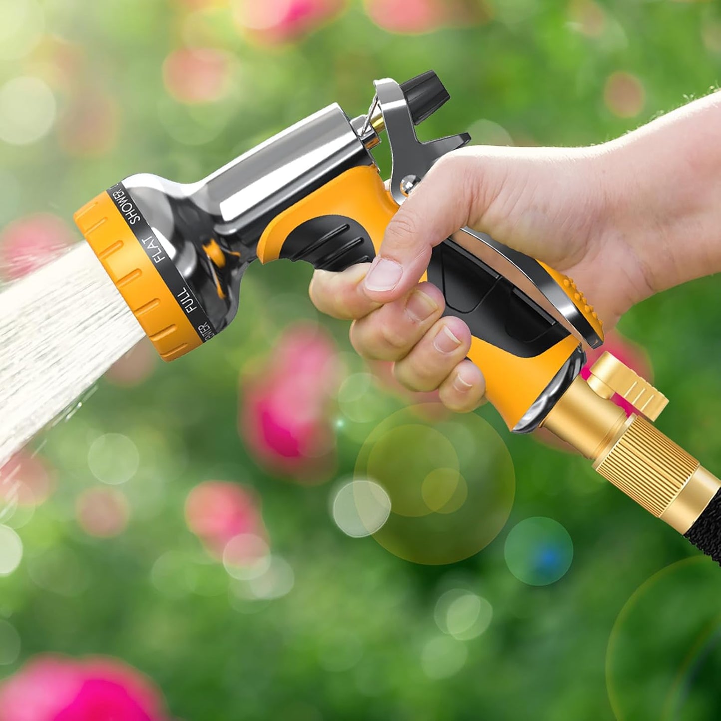 Garden Hose Nozzle, Heavy Duty Metal Water Hose Nozzle with 9 Adjustable Spray Patterns