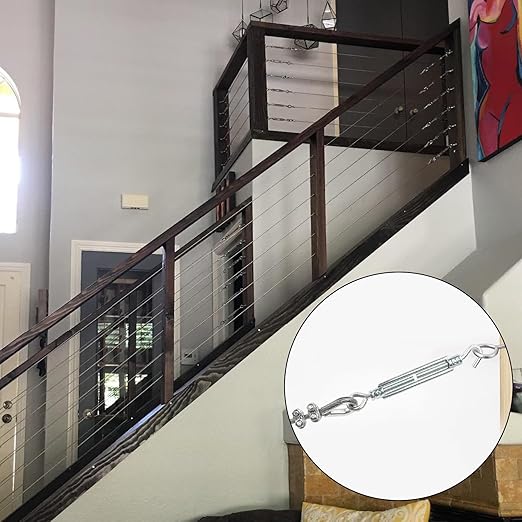 M6 Turnbuckles for Cables Wire Kit, 1/8" PVC Coated Steel Cable Kit w/ 7×7 Strand Core & 100Ft Wire Rope Tensioner Strainer for String Light Hanging/Deck Stair Railings/Shade Sail/Clothes Line