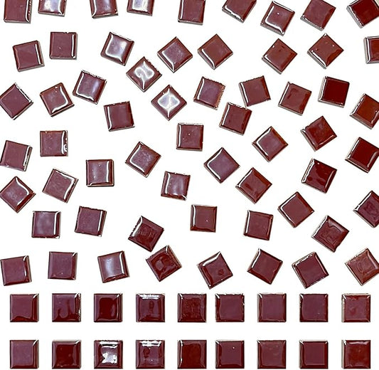 100 Pieces Ceramic Mosaic Tiles 3/5" Square Shapes Mosaic Ceramic Pieces Stained Ceramic Tiles Supplies for Crafts Beginner Mosaic Project Stepping Stones Mosaic Birdhouse Decor - Coffee