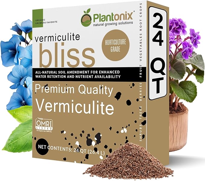 Vermiculite Bliss (24 Qts) - Organic Vermiculite for Gardening - Fine Grade Vermiculite for Plants - 100% Natural Soil Amendment for Plants, Potting Soil, Garden Soil, Perlite, & Seed Starting Mix