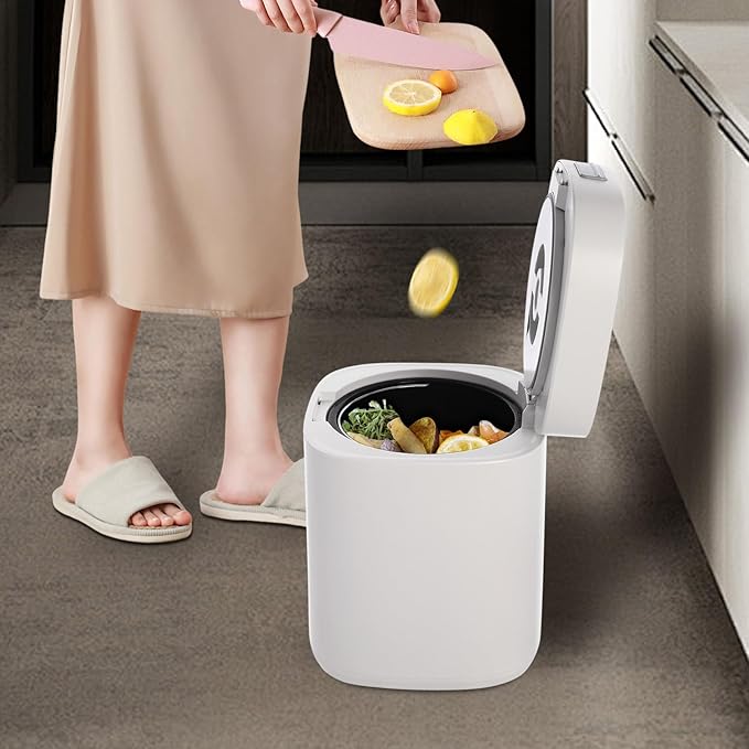 2.5L / 0.66 Gal Electric Kitchen Composter Indoor/Outdoor Odorless Quiet Smart Compost Bin Quick/Standard/Ferment Working Modes, Turn Food Waste into Fertilizer for Garden (White)
