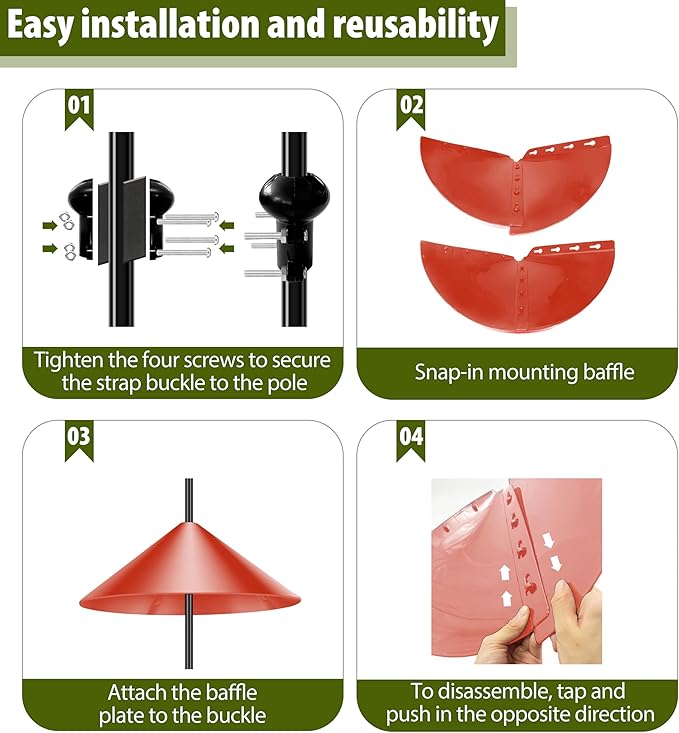 Squirrel Baffle for Bird Feeder Pole, 19-Inch Outdoor Bird Feeder Guard, Squirrel-Proof Birdhouse Baffles, Shepherd's Hook for Outside(Red)