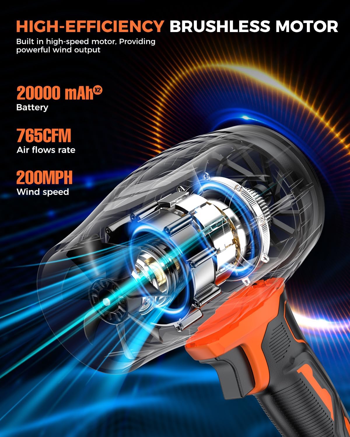 Leaf Blower Cordless with Battery and Charger,800,000 RPM,Extended Nozzle,Lightweight Handheld Design,Blower for Patio Cleaning,car Blowing Water,Blowing Leaves and Dust（ Citrus Orange）