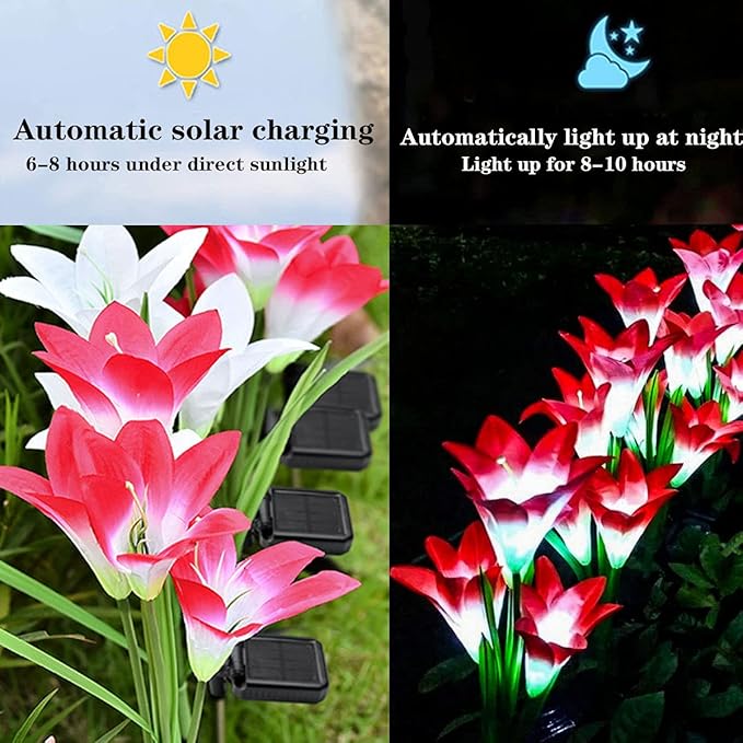 Solar Flowers - 5 Pack Lily Lights, 20 Flowers Lilies Outdoor Waterproof, Color Changing Garden Lights for Lawn, Yard Decoration