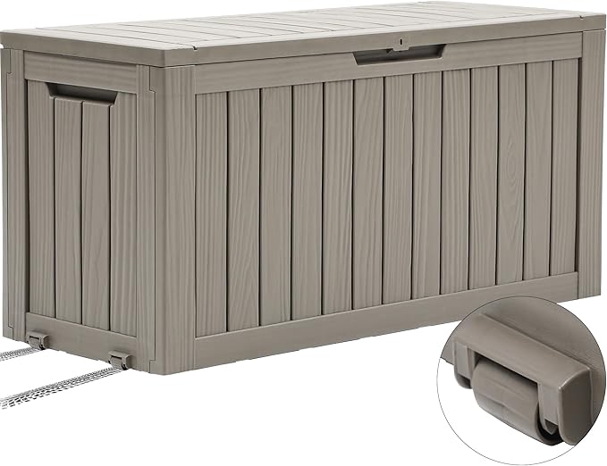 YITAHOME 72 Gallon Outdoor Resin Deck Box with Wheels, Pool Storage Box for Outdoor Cushions, Sports Equipment, Garden Tools, Light Brown