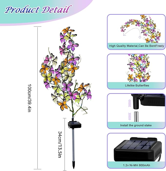 Solar Garden Lights Outdoor, 2 Pack New Sunflower Light for Outside, Solar Willow Vine Light with 46 LED Sunflowers, Waterproof Decor for Yard, Patio, Pathway, Gardening Gifts (2Pack Butterfly)