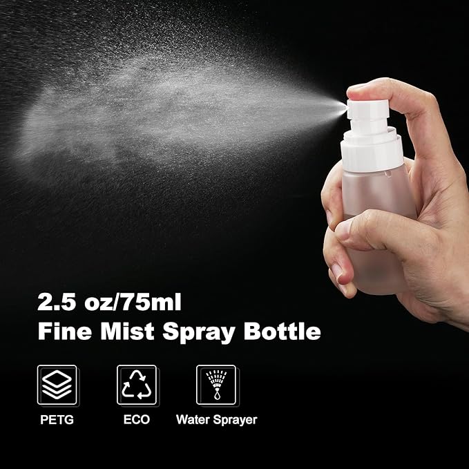 Travel Spray Bottles TSA Approved 3 Pack (2.5oz/75ml) –Leak Proof Fine Mist Refillable Empty Plastic Spray Bottles for Perfume, Essential Oils, Toners, Hair & Face Mist(75 ml)