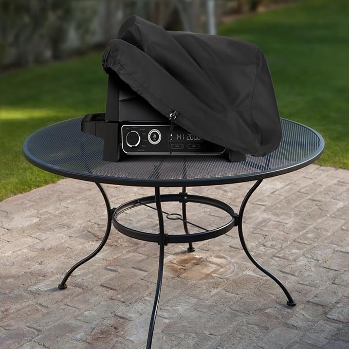 Unicook Grill Cover for Ninja OG700 OG701 OG751 Outdoor Series, Heavy Duty Waterproof Woodfire BBQ Cover with Inner Pocket, Sealed Team, Elastic Closure and Drawstrings, Black