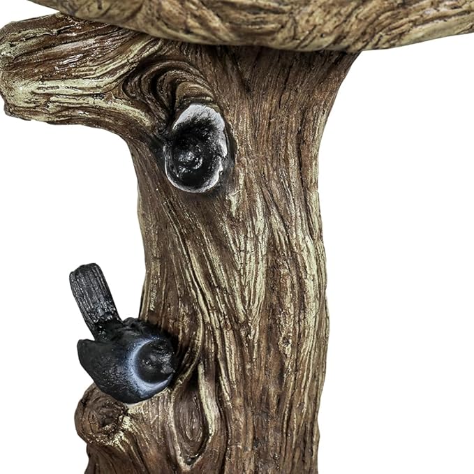 Birdbath for Outdoor Garden with a Fake Bird Decor - 23" H * 17.7" Φ Freestanding Trunk Like Bird Bath for Outside Patio or Yard Decor