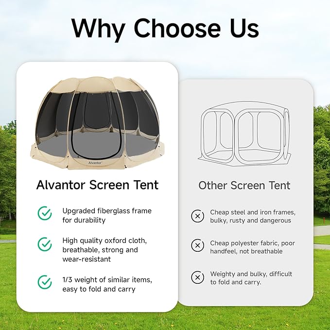 Alvantor Screen House Gazebo, 6-10-15 Person Pop Up Igloo Screened Canopy Tent with Mosquito Netting Sides, Instant UV Resistant Sun Shelter for Garden, Patio, Backyard