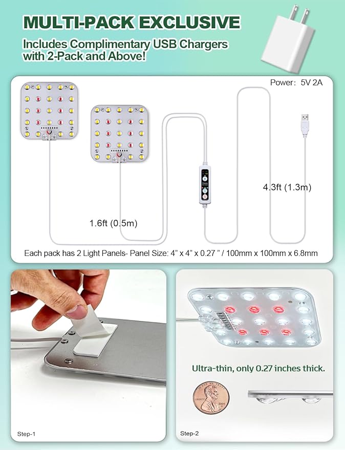 DOMMIA Grow Light, Square Dimmable Full Spectrum High PPFD with Optical Lens, Auto on/Off and 6/12/16H Timer, Suitable for Seed Starting and Easy to Install, 2 Pack