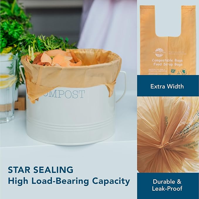 1.6 Gallon Compostable Handle Tie Garbage Bags, Small Trash Bags for Countertop Bin, Extra Thick 0.63 Mils, Certified US BPI ASTM D6400, 6 Liter, 100 Count