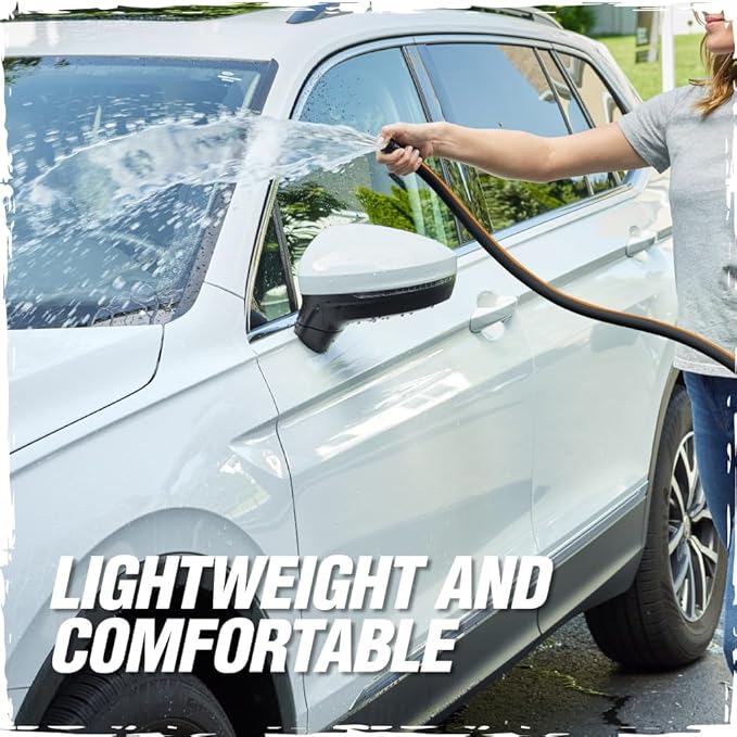 Rugged Rhino Heavy Duty Flexible Light Weight Garden Hose, 50ft x 5/8in, 4 Layer Leakproof Outdoor Gardening Tools, Watering Supplies, Powerful Water Pressure for Lawn, Flowers, Black Orange