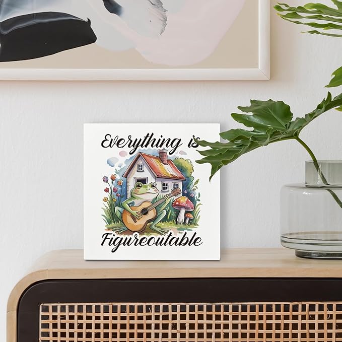 Inspirational Desk Signs, Rustic Wooden Box Signs, Motivation Wood Plaque for Office Cubicle Workplace Decor, Tabletop Decors, Everything is Figureoutable Sign 5×5×1.2inches