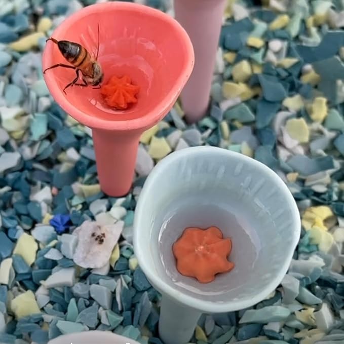 3 Pack, Bee Watering Station, Butterfly Feeder, Bee Feeder, Garden Decor, Bee Decor, Outdoor Garden Decor, Plastic Free, Handmade from Porcelain (3, Morning Glory)