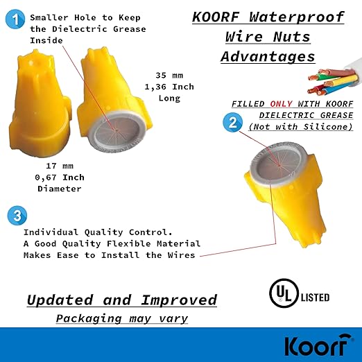UL Listed Waterproof Wire Nuts Outdoor X-Large 25/Box Waterproof Wire Connectors Landscape Wire Connector Electrical Nuts Caps for Sprinkler LED Light Irrigation Valves (25, 1.61 x 0.81 Inch)