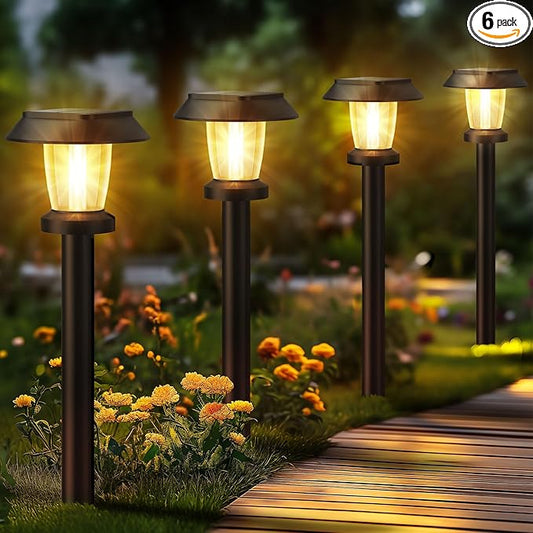 Solar Pathway Lights Outdoor - 6 Pack Solar Powered Garden Lights Waterproof, Decor Landscape Lighting with Three Lighting Modes for Yard, Lawn, Walkway, Driveway, Warm White