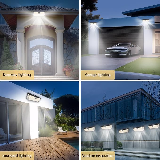 Solar Lights Outdoor, 4000LM 380 LEDs Solar Motion Lights Outdoor Waterproof, 3 Modes 270° Wide Angle Security Light for Stairways/Front Door/Garage/Deck（4 Pack）