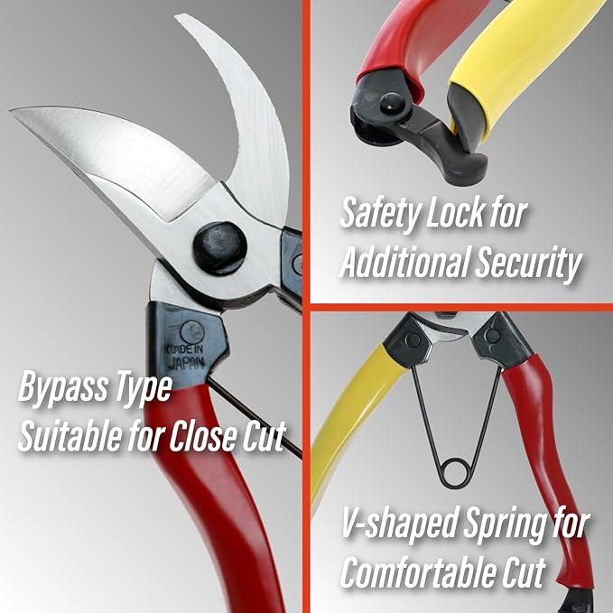 SUIZAN Bypass Pruning Shears 8” - Professional Japanese Hand Pruners Garden Scissors Gardening Tools