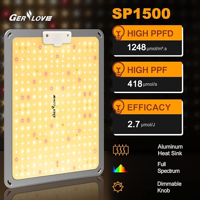 LED Grow Light, SP1500 Sunlike Full Spectrum Dimmable Plant Lights with Thermometer, Growing Lamps for Indoor Plants Seedlings Veg Bloom 4.5x4.5ft