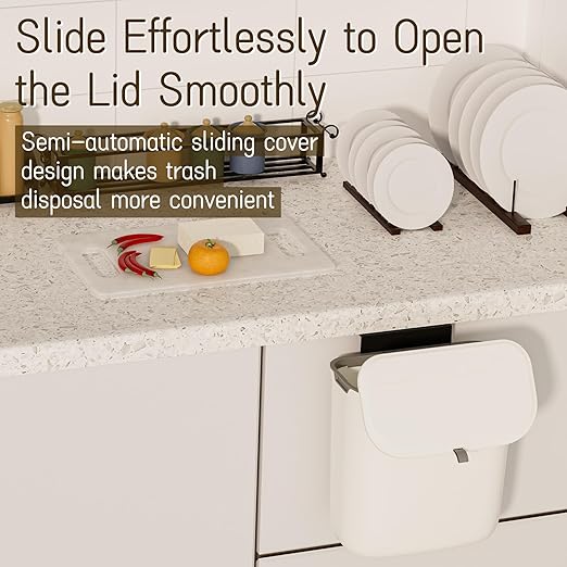 2.4 Gallon Kitchen Compost Bin Hanging Small Trash Can with Lid Under Sink Dual Installation & Triple-Seal Technology, Odorless Kitchen/Bathroom/Office Trash Can for Home, RV