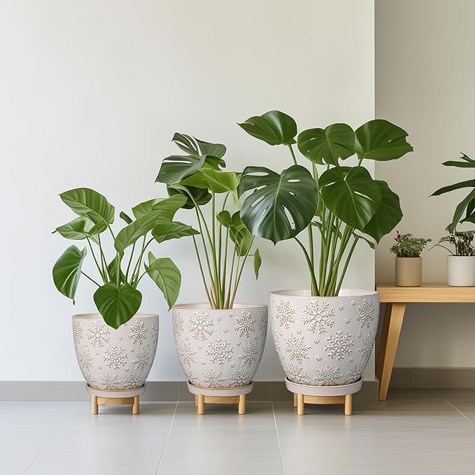 10 Inch Ceramic Planter Pot Large Plant Pot for Indoor Plants Outdoor Round Flower Pot with Drainage Hole and Saucer for Home Garden Decor White