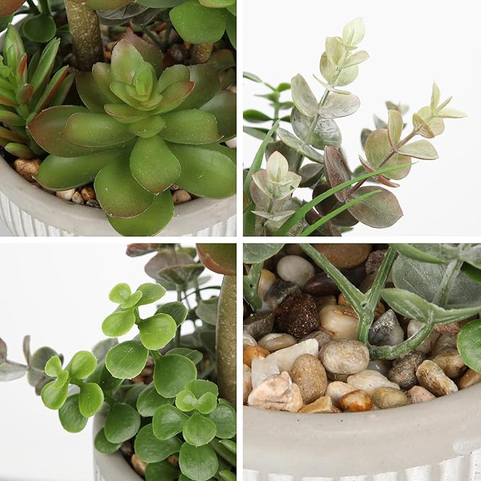 DILATATA Small Faux Plant Assorted Fake Succulents Plants Faux Succulents Arrangement Cement Potted Desk Plants Small Fake Plants for Home Table Office Bathroom Shelf Living Room Decor