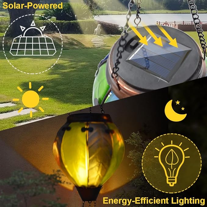 Hot Air Balloon Solar Lantern with Flickering Flame Hanging Solar Lanterns Outdoor Lights Waterproof Lanterns Decorative Garden Patio Yard Party Decor Green&Navy