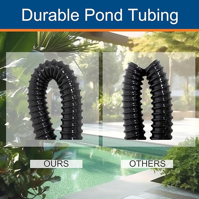 0.75 Inch Pond Tubing, 3/4" ID Corrugated Water Pipe, 20 Feet Length Flexible PVC Hose Pipe with Pipe Fittings, Aquarium, Pond Waterfall, Garden Pond Pump Drainage Tube Black
