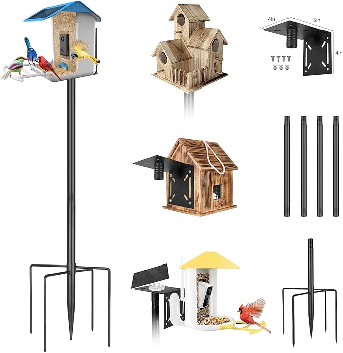 79In Smart Bird Feeder Pole Mount Kit,Adjustable Bird House Pole for Outdoors Heavy Duty, Metal Birdhouse Stand for Outside Multiple Mounting Option(Black Finish)