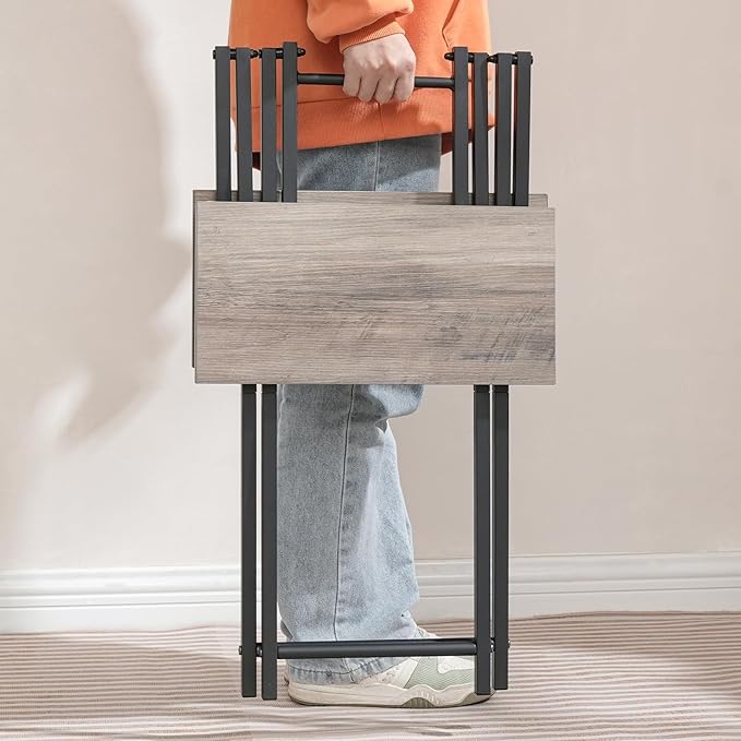 HOOBRO Folding TV Tray Table, Set of 2 Wooden TV Tray, Portable Sofa Side Snack Table, Industrial Desk for Small Spaces, Space-Saving, Easy to Install and Fold, Greige and Black BG27BZP201