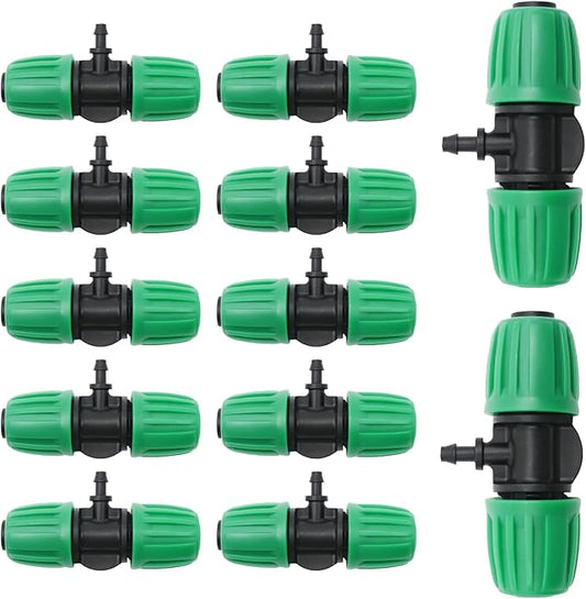 MDEOOSKY 12 Pcs Barbed Tee 1/2 Inch Tubing (1/2" ID X 0.6-0.63" OD) 16mm To 1/4 Inch Irrigation Tube Anti-Drop Barbed Tee Hose Fittings Drip Parts Twist Locked 3 Way Connectors(Fits 13mm ID / 4mm ID)