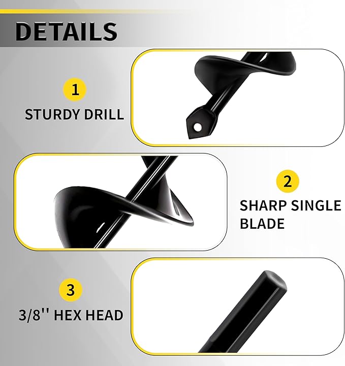 Auger Drill Bit for Planting - 1.6" x 16.5" Plant Auger for Cordless Drill - Bulb Planter Tool for Bulbs Planting&Holes Digging - 3/8" Hex Drive Drill
