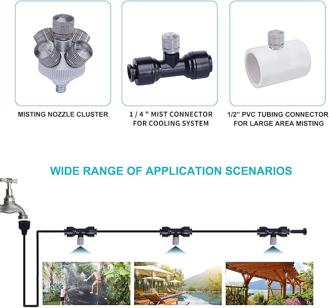 Fogland Misting Nozzles for Cooling System:35pcs Clogging-Prevent Cleanable Stainless Steel Mist Nozzles 0.024" Orifice 10/24 UNC for Patio Garden Trampoline