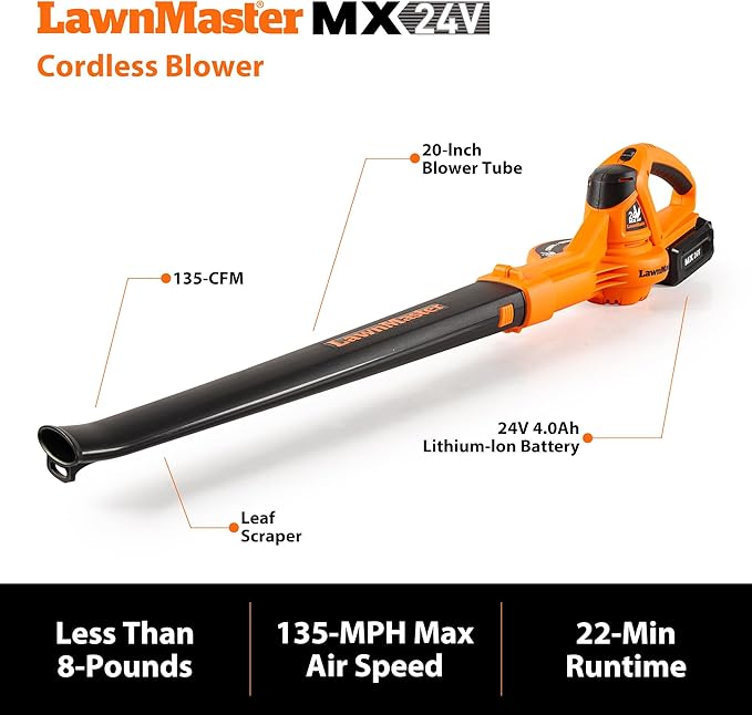 LawnMaster 24VMWBL 24V Max 13-inch Cordless Lawn Mower and Cordless Leaf Blower Combo with 2x4.0Ah Batteries and Charger