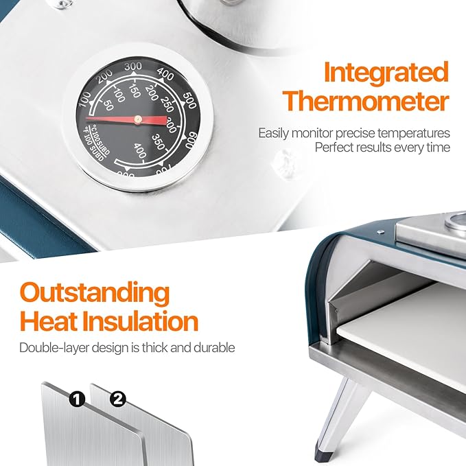 Pizza Oven 13 Inch Outdoor Wood Fired Portable Stainless Steel Pizza Oven with Pizza Stone for Family Outside Cooking Camping Backyard BBQ Pizza Maker Garden Kitchen(Blue-gery 13IN)