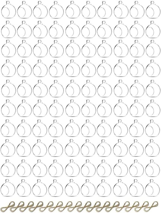 Sziqiqi Hanging Glass Globes Orbs Tea Light Candle Holders fillable with Trinkets for Wedding Ornaments, Wedding Birthday Christmas Party Centerpiece Accessory 2.36inch 100pcs +8 Extra