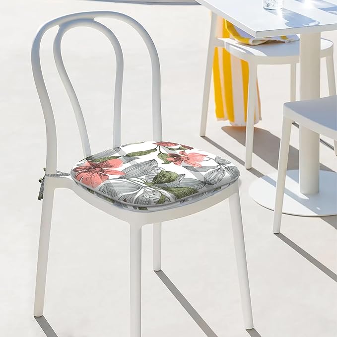 Indoor/Outdoor Chair Cushions 16x17 Inch, Patio Chair Cushions with Ties, All Weather Seat Cushions for Patio Furniture Home Garden Chair Use, Set of 4, Clemens Noir Pink