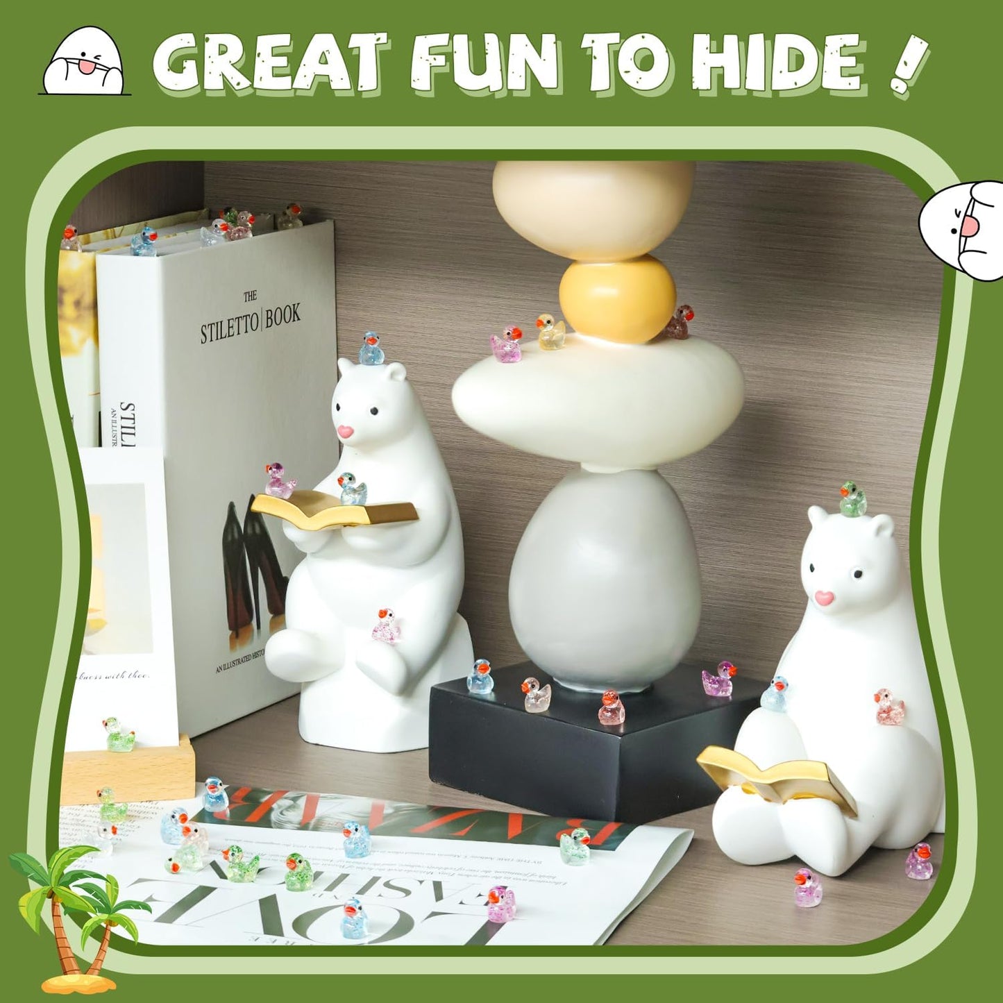 120PCS Mini Resin Animals Cute Colorful Glitter Tiny Ducks, Miniature Figures to Hide, Little Animal Toys Accessories Bulk for Topper Garden Dollhouse Landscape Aquarium Ornaments DIY Crafts & Decor