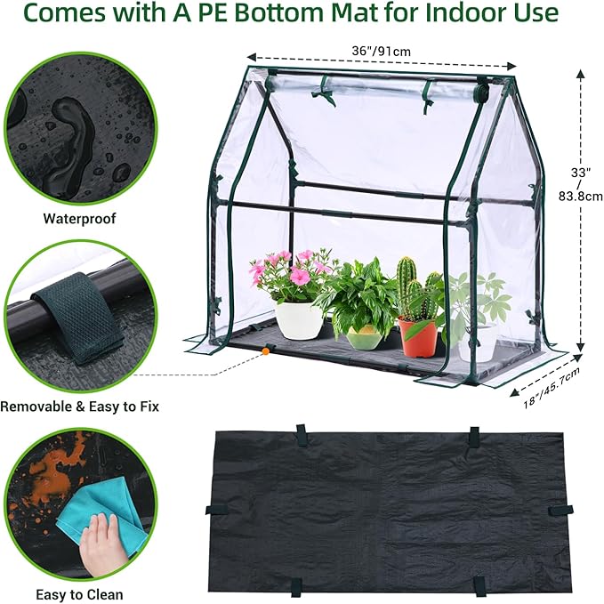 Mini Greenhouse for Indoor Outdoor: Ohuhu Tabletop Portable Green House with Waterproof Pad for Small Plants Nursery Germination, 36"x18"x33" Heavy-Duty Cover Tent Humidity Dome Seedling Accessory