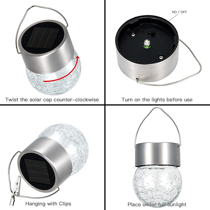 SUNWIND Hanging Solar Ball Lights Outdoor - 8 Pack Cracked Glass Decorative Garden Lights Waterproof Solar Lanterns for Yard, Patio, Fence, Tree, or Holiday Decoration(White)