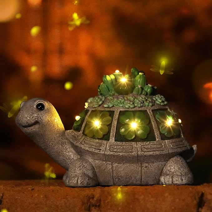 Turtle Solar Outdoor Light Garden Statue with Clover,Decoration for Patio,Yard,Lawn,Gifts for Women Mom Grandma