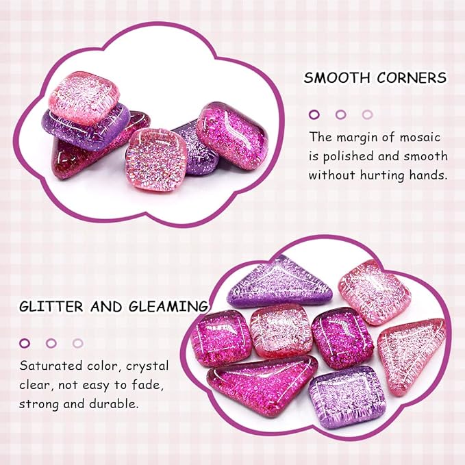 Swpeet 1 Pound Mixed Colors Shine Crystal Series Mosaic Tiles Assortment Kit, Square and Triangle Genuine Mosaic Tiles Glitter Crystal Mosaic Perfect for Home Decoration Crafts - Mosaic Tiles H
