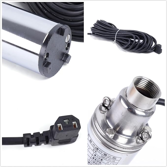 Deep Well Submersible Pump DC 48V 280W Electric Solar Powered Water Pump, 4.2 GPM Flow, 197ft Lift, Farm Ranch Irrigation Submersible Bore Hole Deep Well Pump