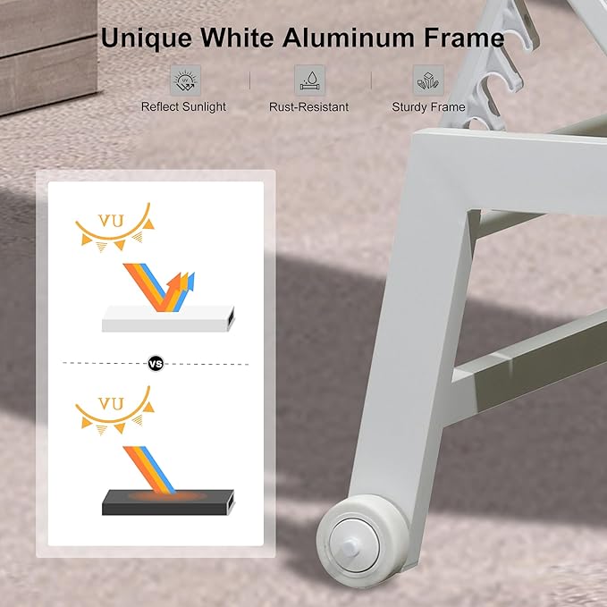 PURPLE LEAF Outdoor Chaise Lounge Set Oversize Adjustable Sunbathing Recliner Extra Wide Lounge Chairs with Side Table for Poolside Beach Outside Patio Aluminum Chaise Lounger Cream