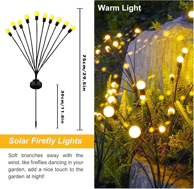 Solar Garden Lights – 40 LED Solar Firefly Lights, 10 LED Starburst Swaying Lights, Solar Outdoor Lights Waterproof Garden Decor for Yard Patio Pathway Lawn(4 Pack)